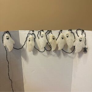 VTG Halloween  7 Ct Melted Popcorn Ghosts blinking Lights string Lights